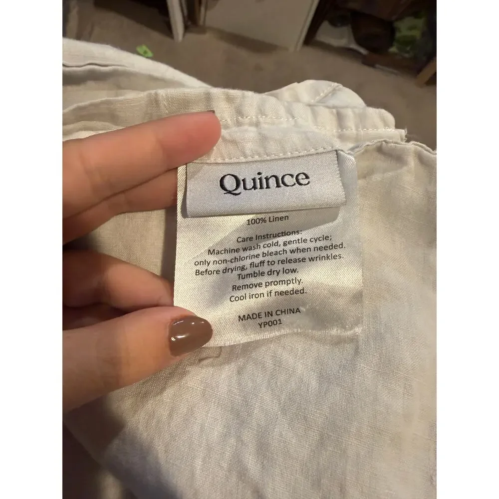 Quince Linen gray cream fitted & flat sheet set